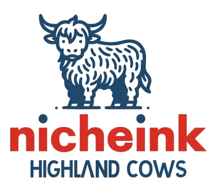 The logo for nicheink highland cows.