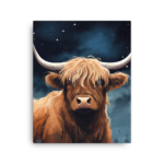 Nicheink Highland Cow Canvas Art - Rustic Farmhouse Wall Decor with long horns on a canvas.