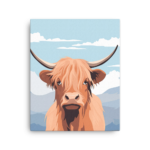 A Nicheink Highland Cow Canvas Wall Art - Rustic Home Decor with horns on a canvas.