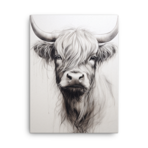 A Nicheink Highland Cow Canvas Wall Art - Rustic Home Decor on a white background.