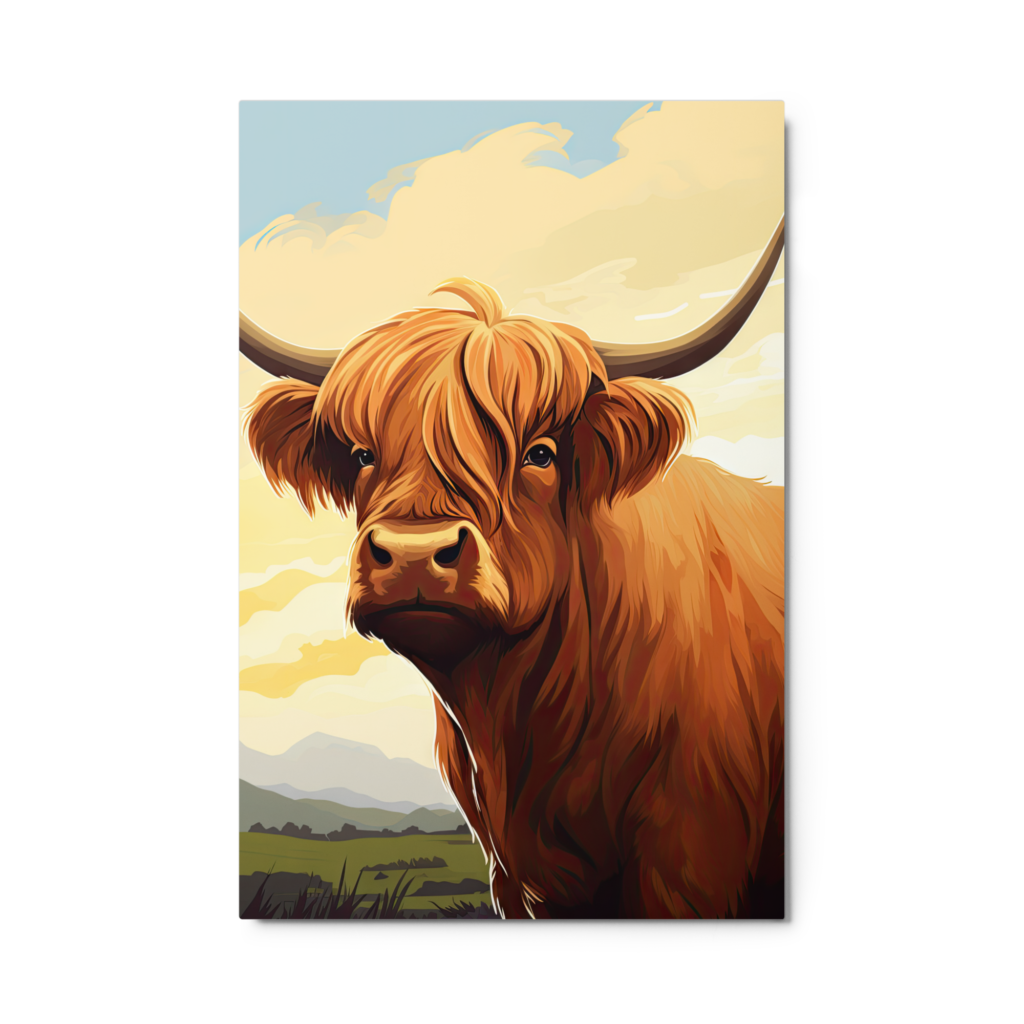 highland cow glossy metal print