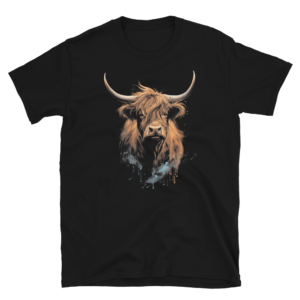 Get your hands on a stunning Nicheink Highland Cow T-Shirt! This black t-shirt features an captivating image of a majestic highland cow.
