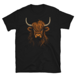 A Nicheink Highland Cow Graphic T-Shirt featuring an image of a black t-shirt.