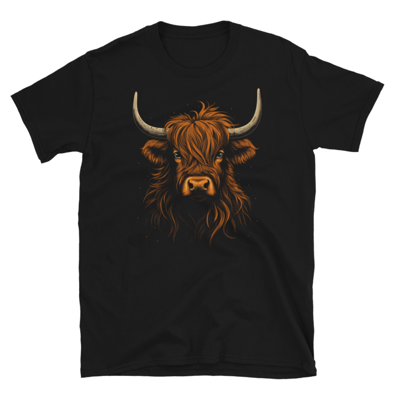 A Nicheink Highland Cow Graphic T-Shirt featuring an image of a black t-shirt.