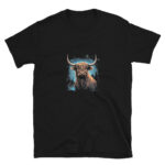 A Nicheink Highland Cow Graphic T-Shirt with an image of a highland bull.