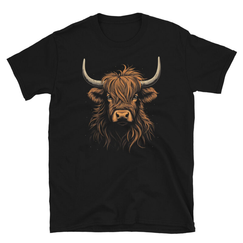 A Nicheink Highland Cow T-Shirt - Rustic Animal Graphic Tee with an image of a highland bull.