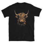 A Nicheink Highland Cow Graphic Tee - Rustic Animal Print T-Shirt with an image of a highland cow.