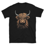 A Nicheink Highland Cow Floral T-Shirt - Rustic Animal Graphic Tee with an image of a highland cow.