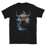 A Nicheink Highland Cow T-Shirt - Majestic Mountain Wildlife Graphic Tee with a highland cow on it.