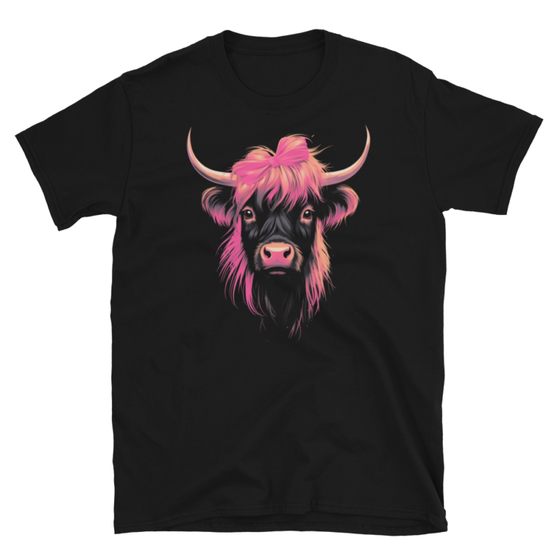 A Nicheink Highland Cow Graphic Tee | Vibrant Fauna-Inspired Fashion with a pink highland cow on it.