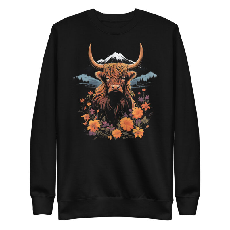 highland cow with flowers sweatshirt